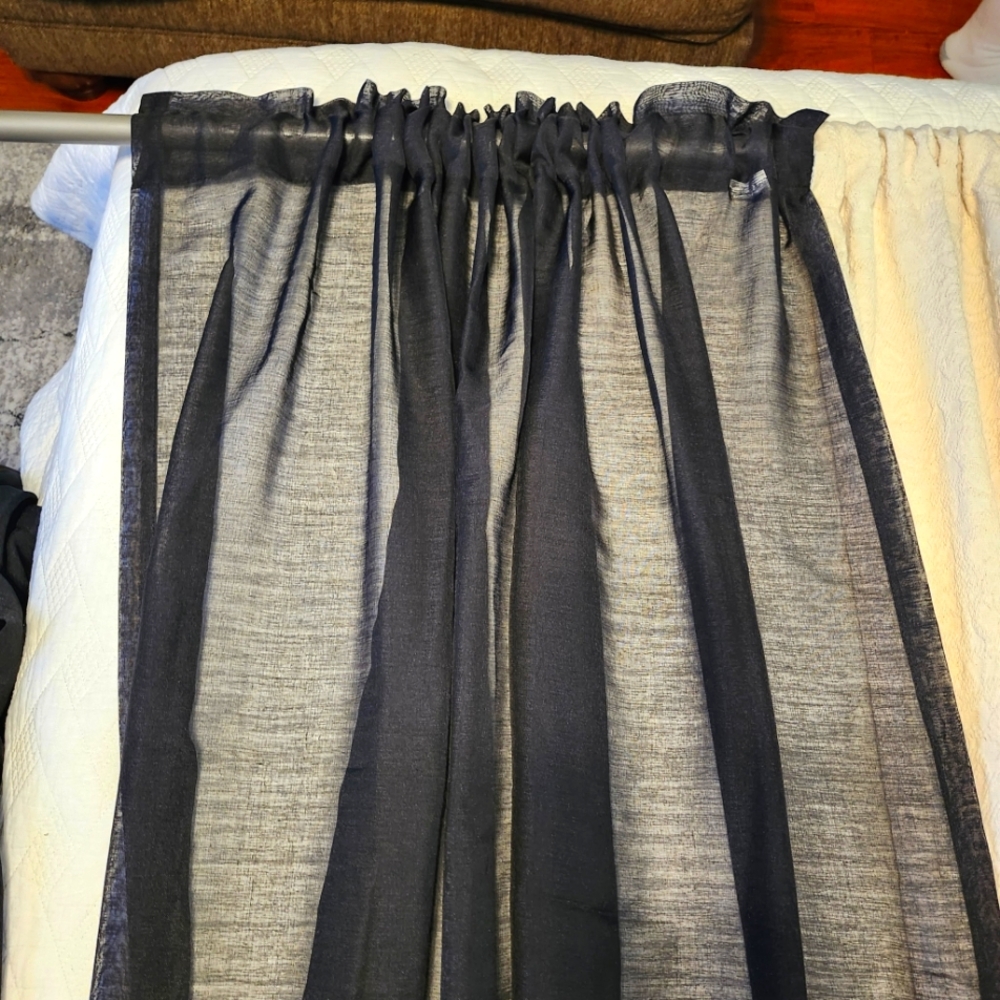 Black Sheer Pocket Rod Curtains With 2 Panels Approx 54 X 104